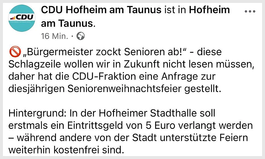 „Bürgermeister zockt Senioren ab“: CDU-Attacke gegen Wilhelm Schultze 3 CDU auf FB