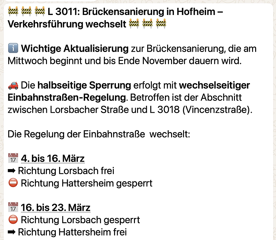 Brücken-Großbaustelle: Hessen Mobil korrigiert Whatsapp-Information 2 Hessen Mobil