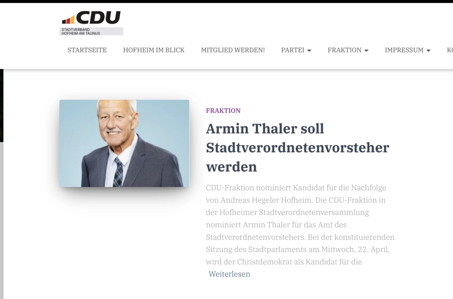 CDU Hofheim: Deshalb soll Armin Thaler Nachfolger von Hegeler werden