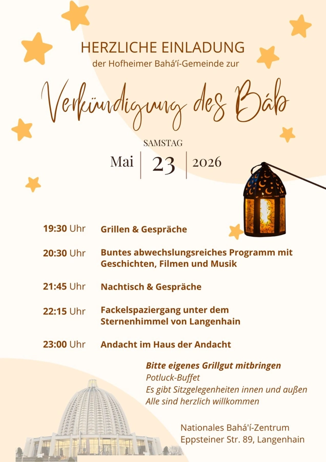 Feier im Haus der Andacht: Bahá’í erinnern an Verkündigung des Báb 2 Bahá’í-Gemeinde