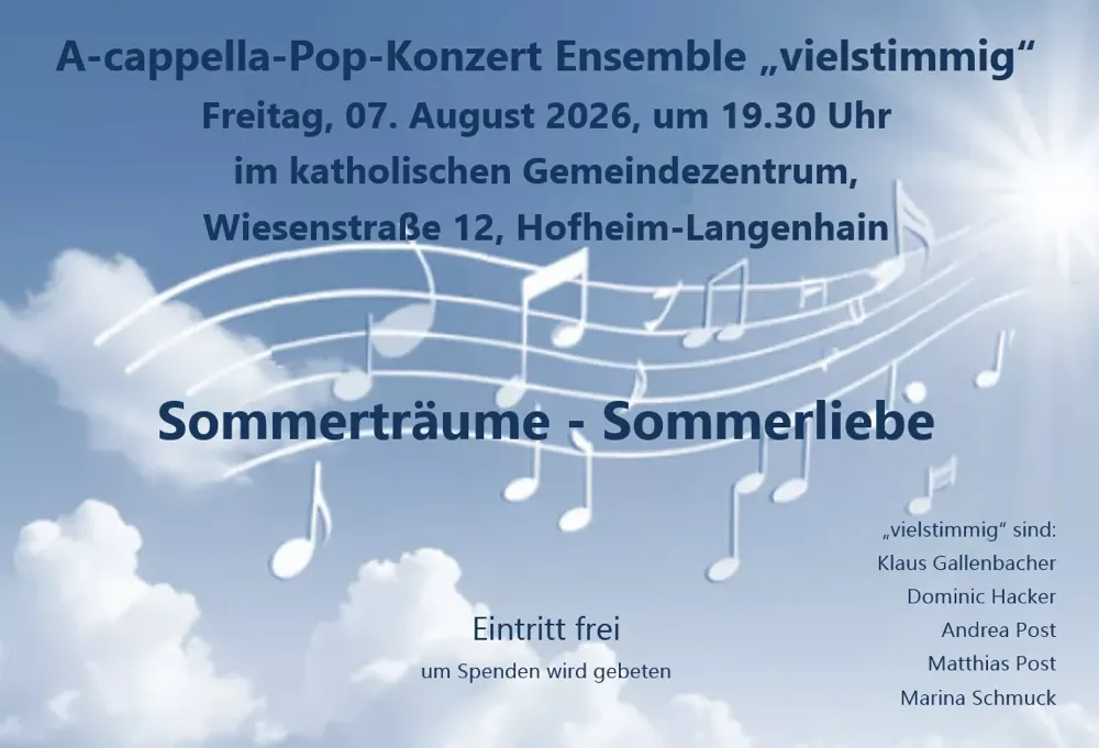 „Sommerträume – Sommerliebe“: A-cappella-Konzert in Langenhain