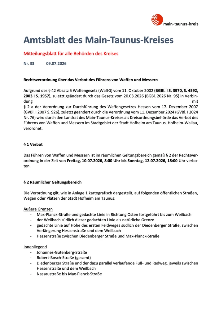 Warum der Landrat für Wallau eine Waffenverbotszone angeordnet hat 2 Waffenverbotszone 2026